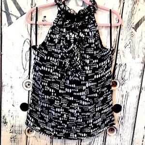 The Limited Black and White Ruffled Tie Front Blouse
